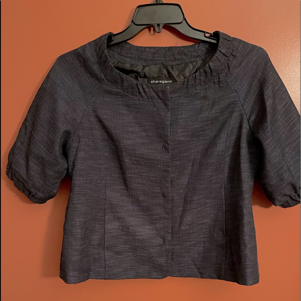 Jacket/Shrug,Size 14,Blue,Snap Front,Short Sleeve